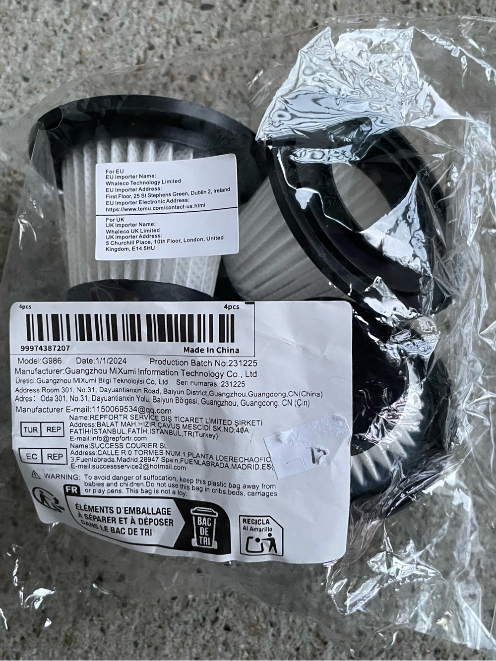 Replacement Vacuum Filter Set - Black & White New